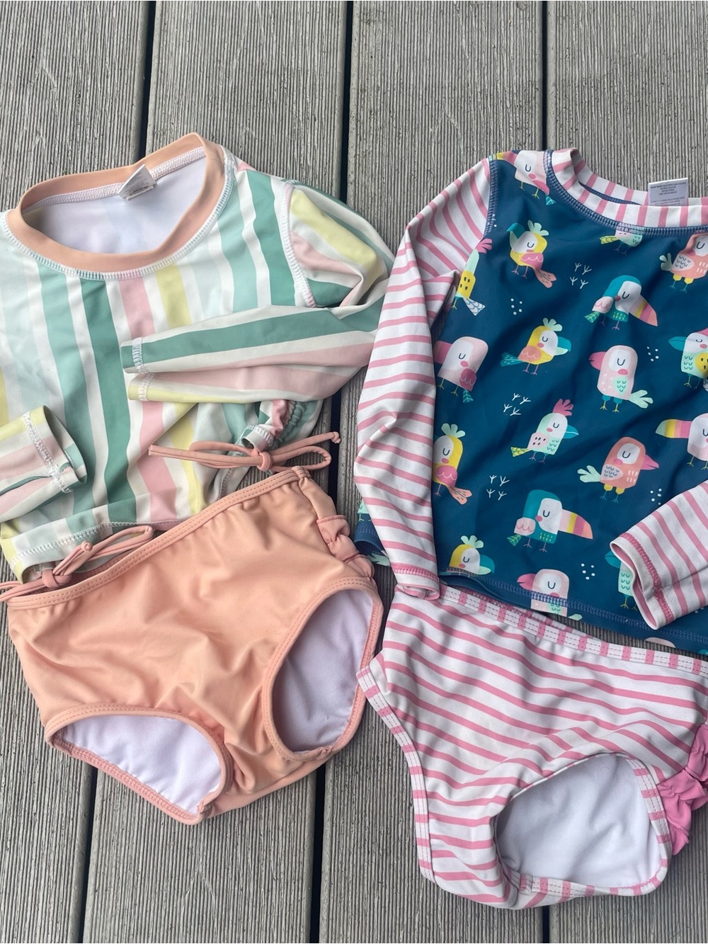 Lot RuffleButts Rash guard Bikini Swimsuits Sets 2-piece Sz 3T Birds Stripes